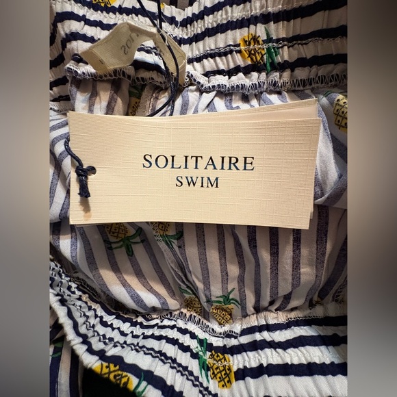 NWT Solitaire Swim Coverup Pants Pineapple and Stripes Pom Poms Drawstring Waist - Picture 9 of 12